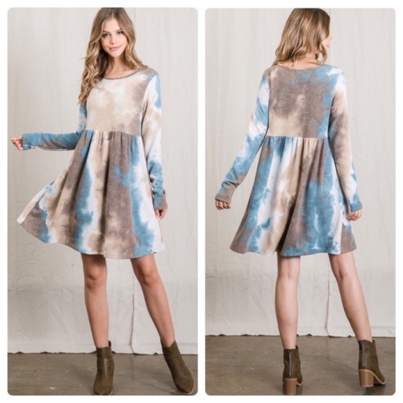 Waffled Tie Dye Mini Dress, Long Sleeve! Made in the USA!! Very Cute! Size-Small - Picture 2 of 16